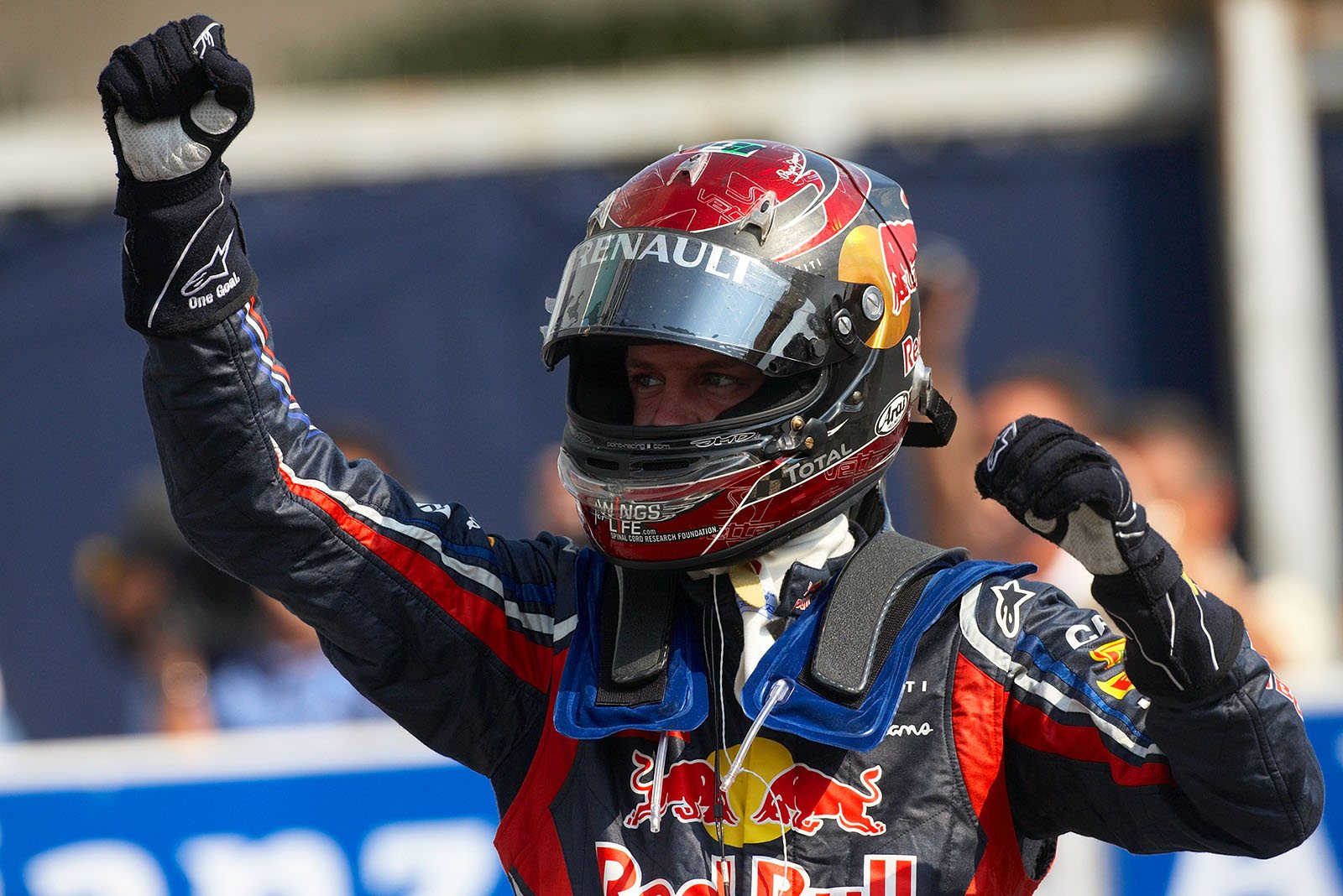 Race winner Sebastian Vettel, Red Bull Racing, celebrates in parc ferme after winning the Italian Grand Prix 2011