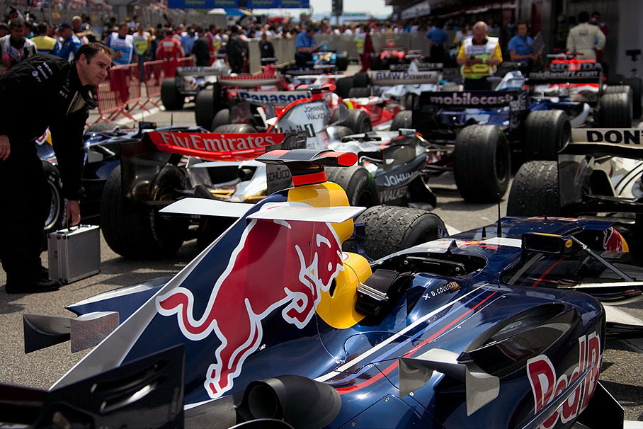 Cars parked in parc fermÈ after the race