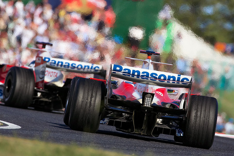 Ralf Schumacher behind his Toyota team mate Jarno Trulli