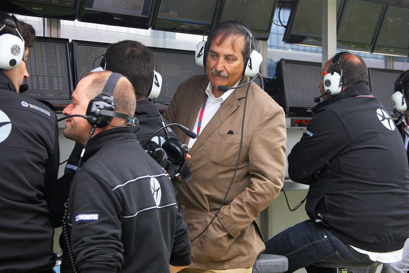HRT owner Jose Ramon Carabante visits the pitwall command center