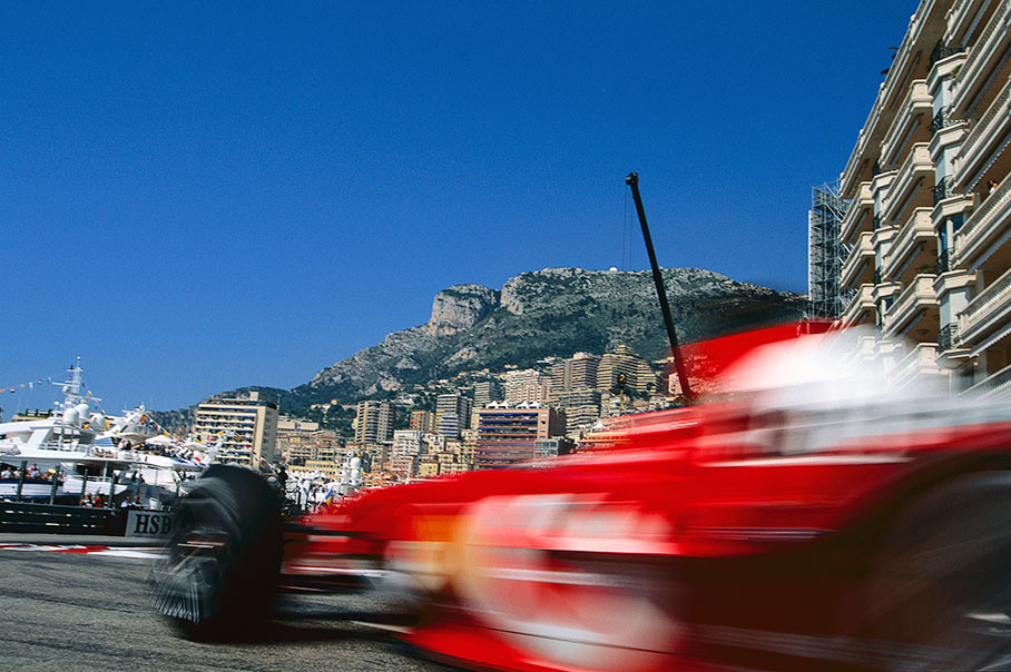 Michael Schumacher speeding through the Monaco harbour chicane