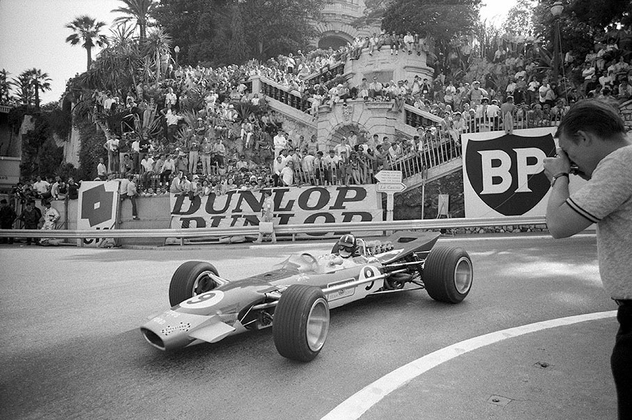 Race winner Graham Hill in his Lotus-Cosworth 49B, Monaco Grand Prix 1968