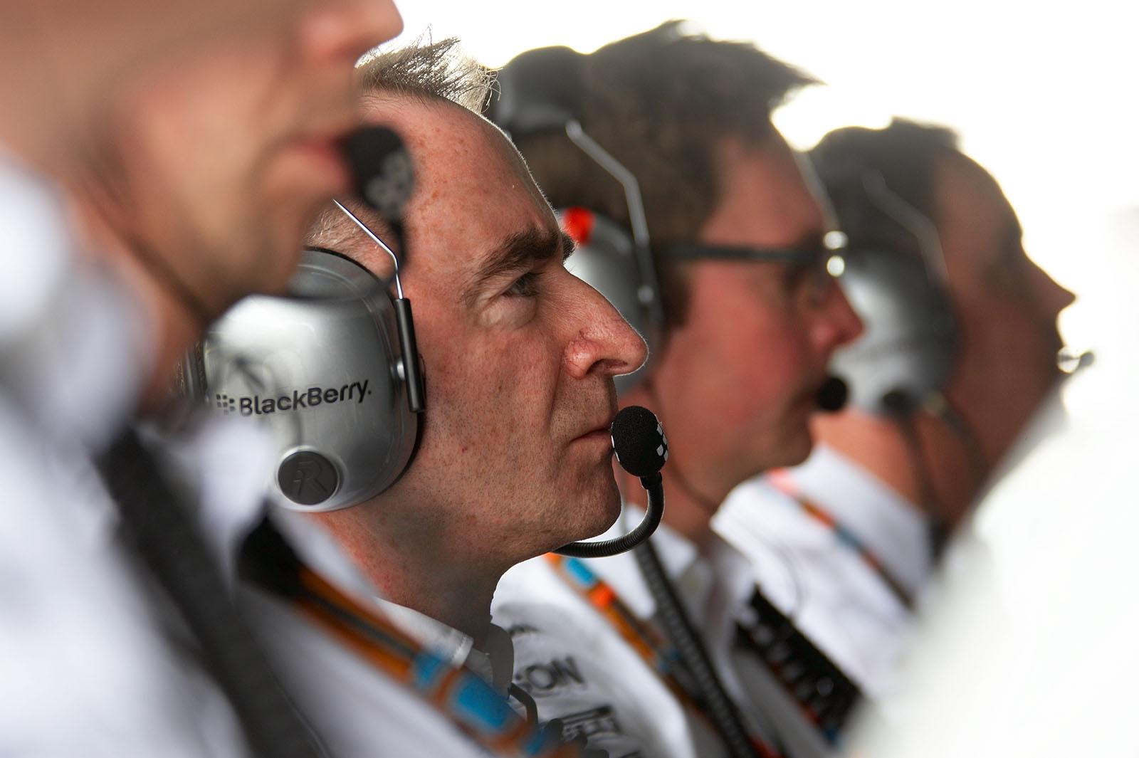 Mercedes' technical director Paddy Lowe sits at the pit wall during practice session, Mexican Grand Prix, 2015