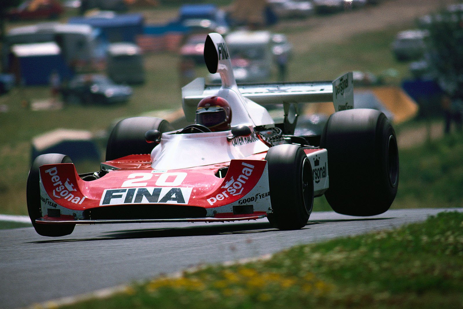 Ian Ashley (born in Wuppertal/Germany 1947) in the 2nd Williams FW03 Ford-Cosworth during practice. He had a big accident at Pflanzgarten and suffered serious ankle injuries. It has been his sole Grand Prix in 1975.