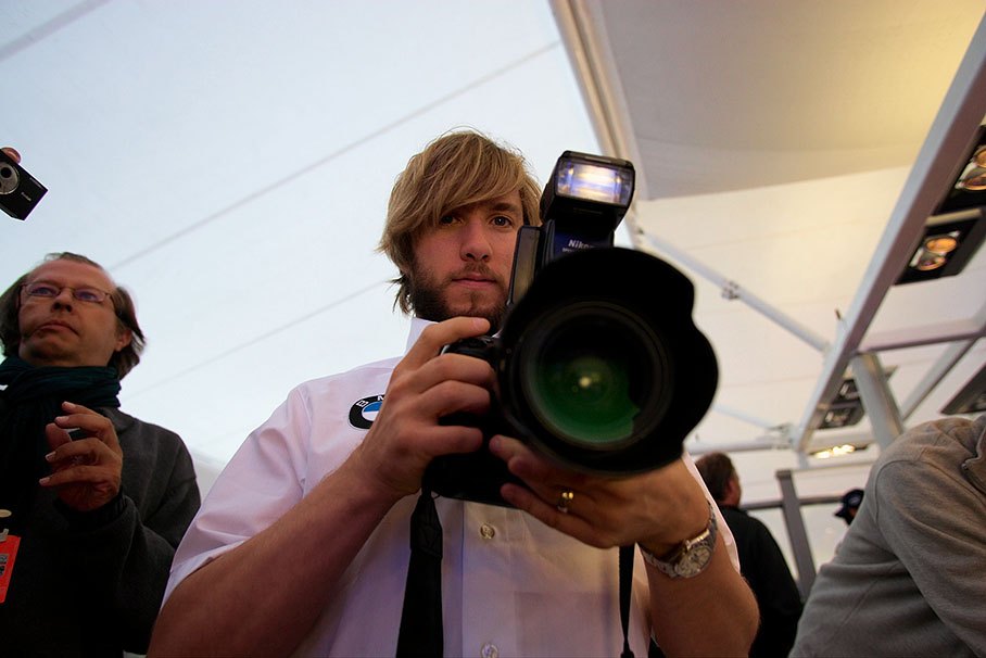 BMW-Sauber's Nick Heidfeld shooting the photographers during an event organized by team for the snappers.